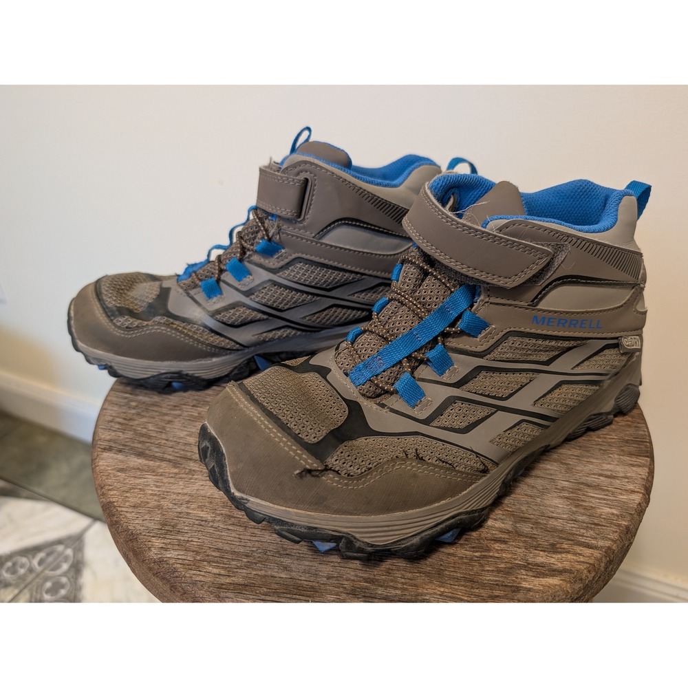Merrell Moab Mid AC Waterproof Kids Hiking Boots Grey Blue Size 6M